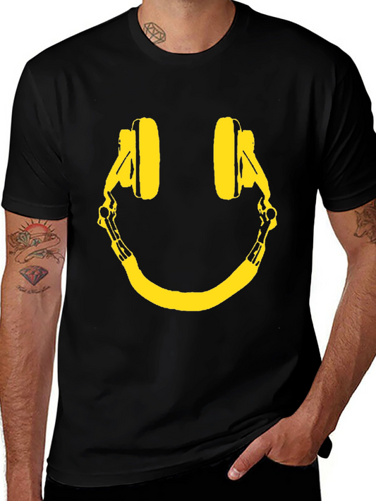 Smiley Headphone Graphic Tee - Black
