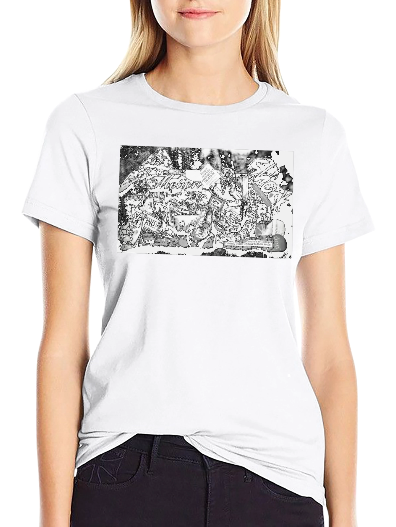 Abstract Collage Print Black Tee