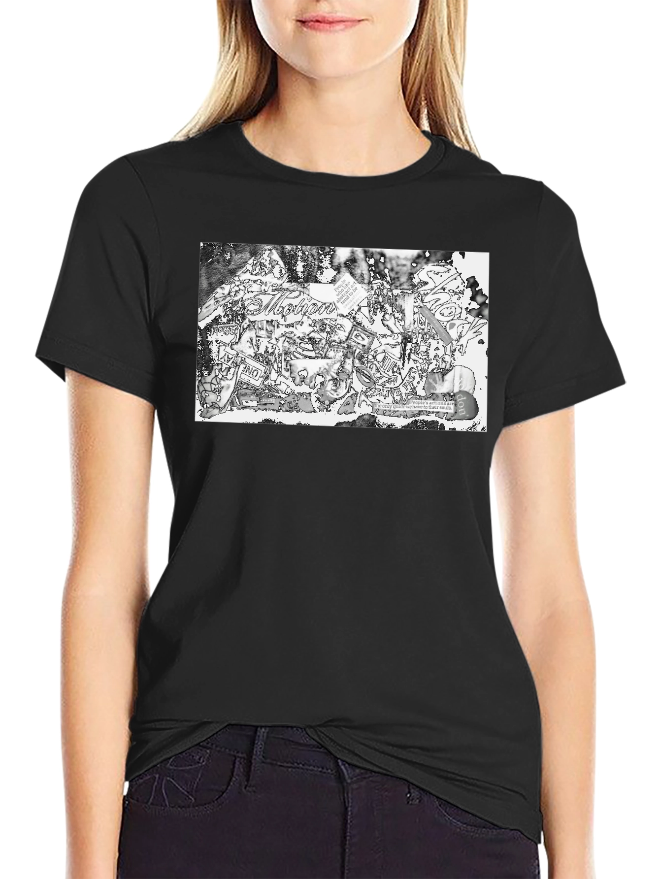 Abstract Collage Print Black Tee