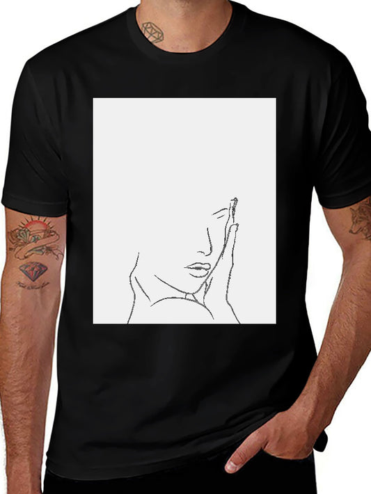 Minimalist Woman Line Art Graphic Tee - Soft Black Cotton