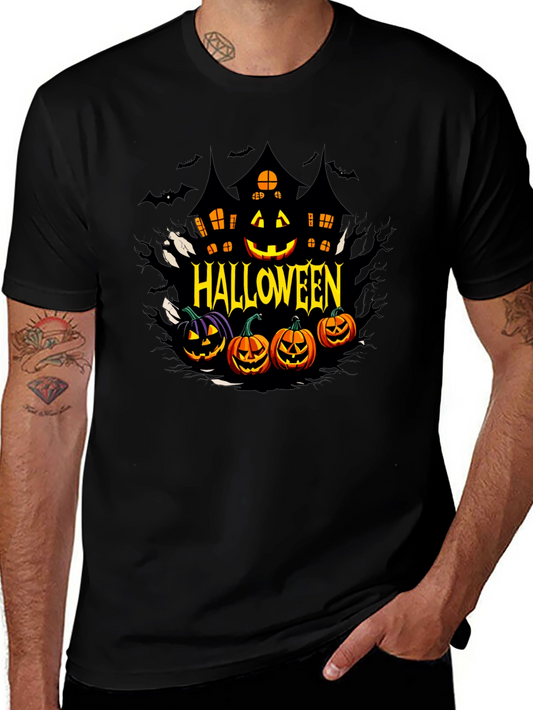 Halloween Graphic T-Shirt - Spooky House & Pumpkins