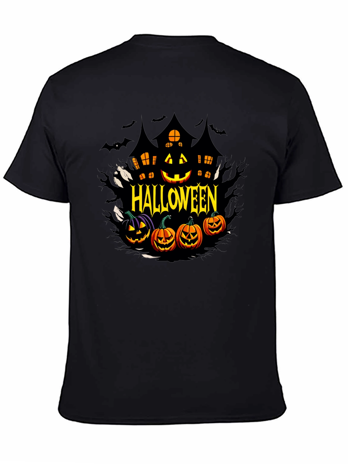 Halloween Graphic T-Shirt - Spooky House & Pumpkins