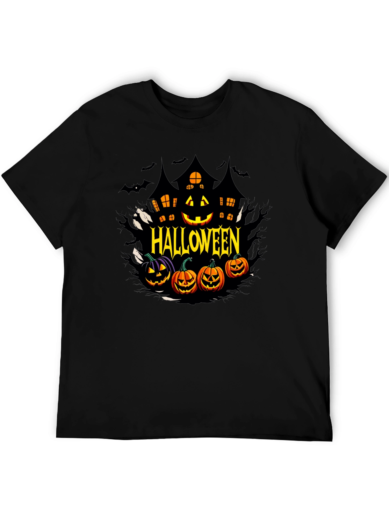Halloween Graphic T-Shirt - Spooky House & Pumpkins
