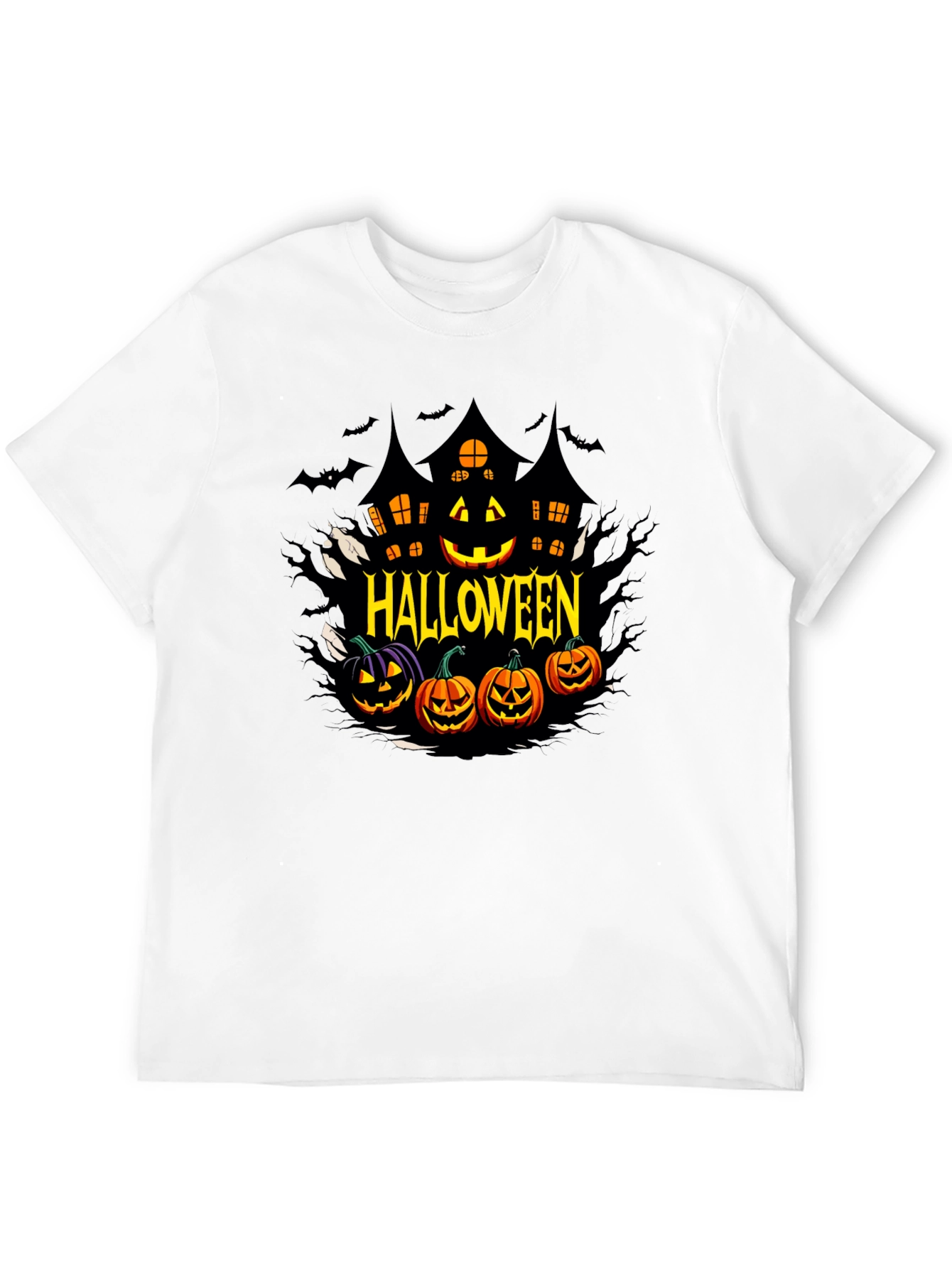 Halloween Graphic T-Shirt - Spooky House & Pumpkins