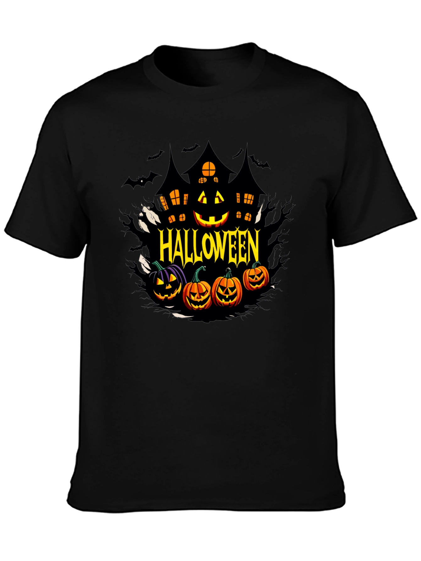 Halloween Graphic T-Shirt - Spooky House & Pumpkins