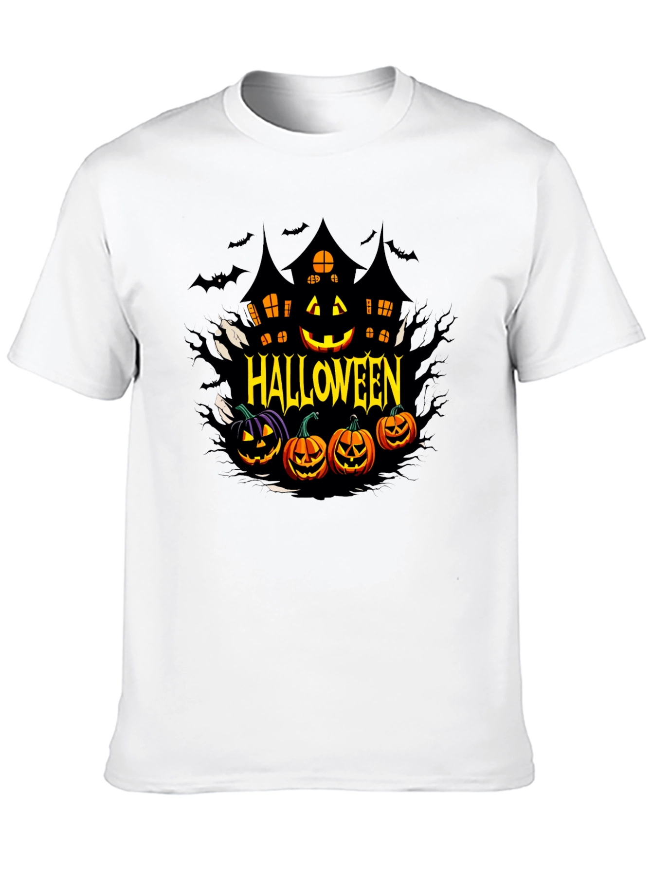 Halloween Graphic T-Shirt - Spooky House & Pumpkins