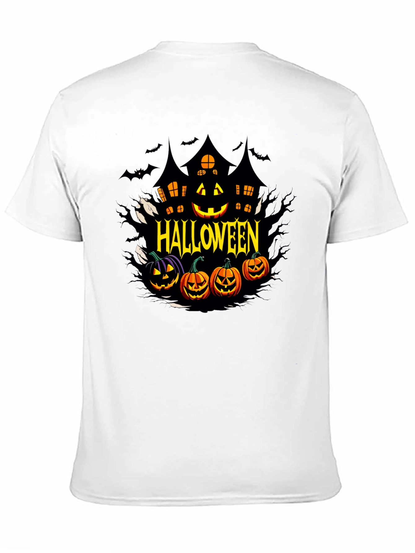 Halloween Graphic T-Shirt - Spooky House & Pumpkins