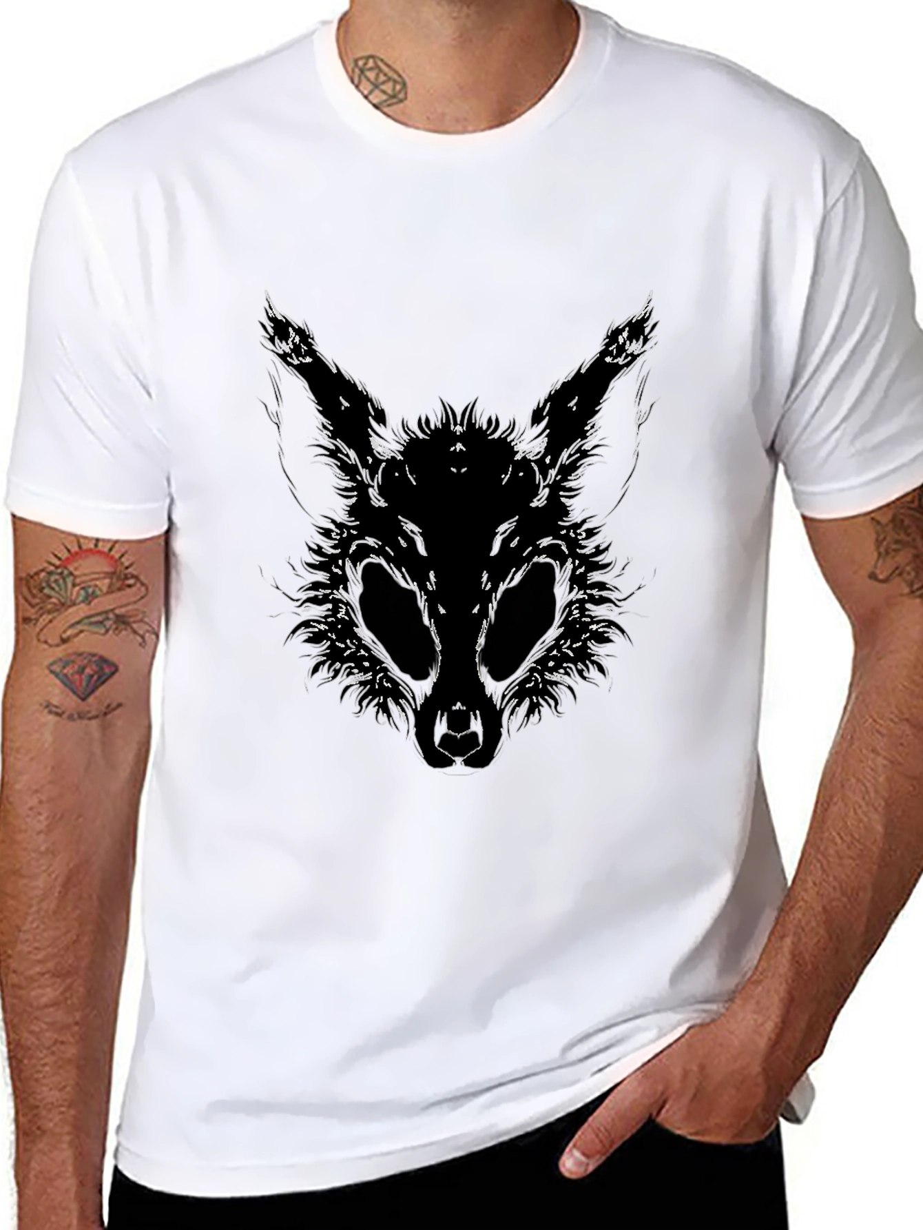 Creepy Rabbit Graphic Tee - Black Cotton Shirt
