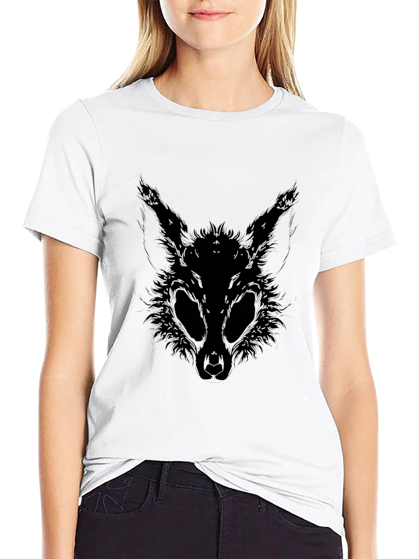 Creepy Rabbit Graphic Tee - Black Cotton Shirt