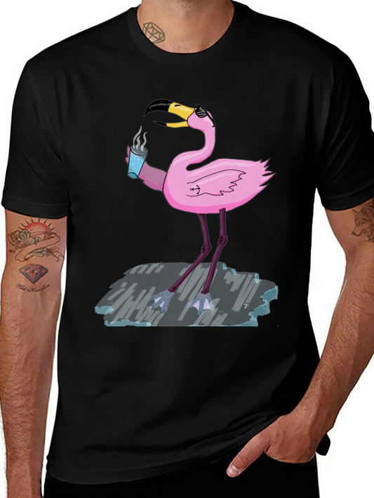 Cool Flamingo Drinking Coffee Graphic Tee
