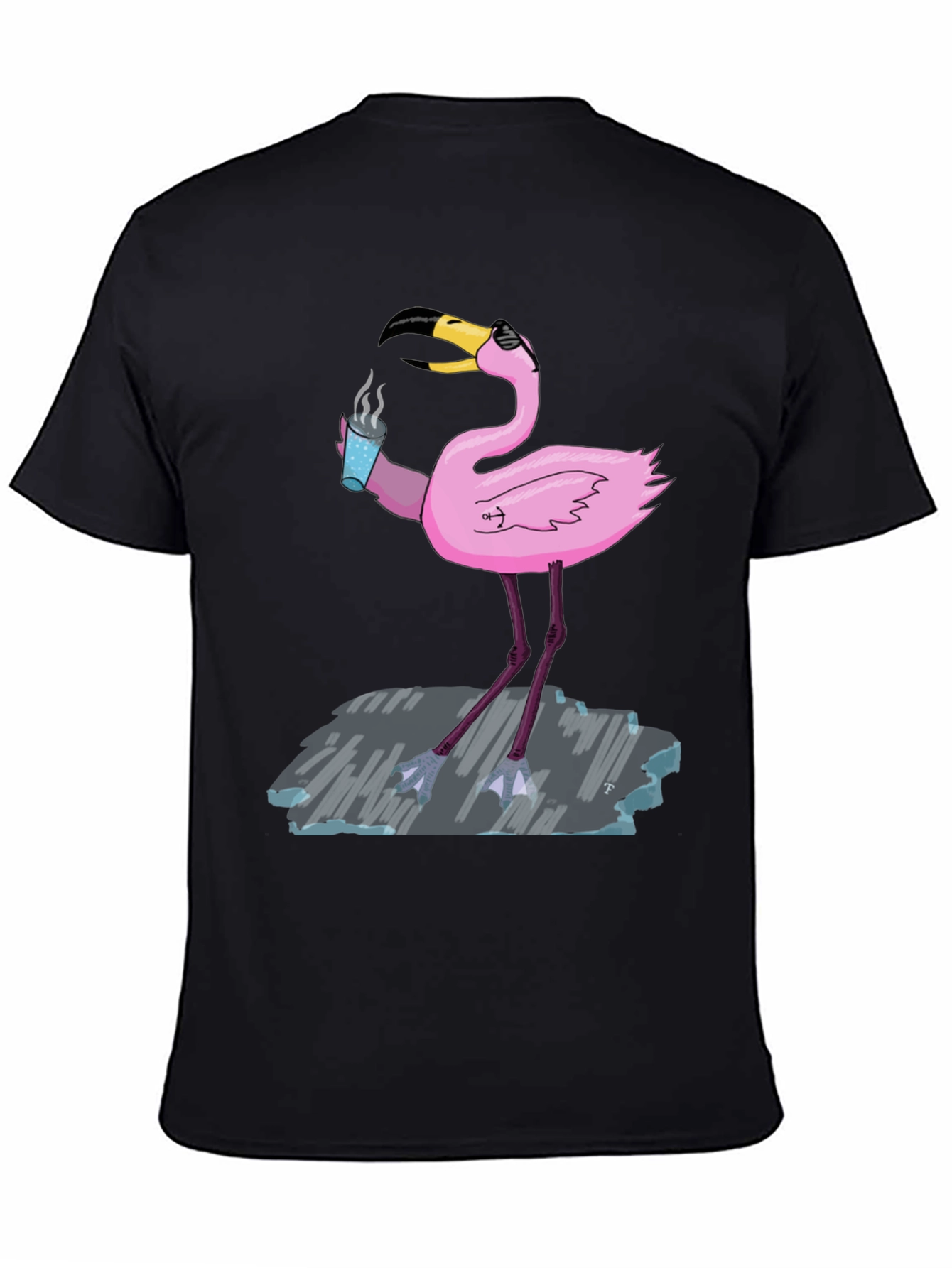 Cool Flamingo Drinking Coffee Graphic Tee