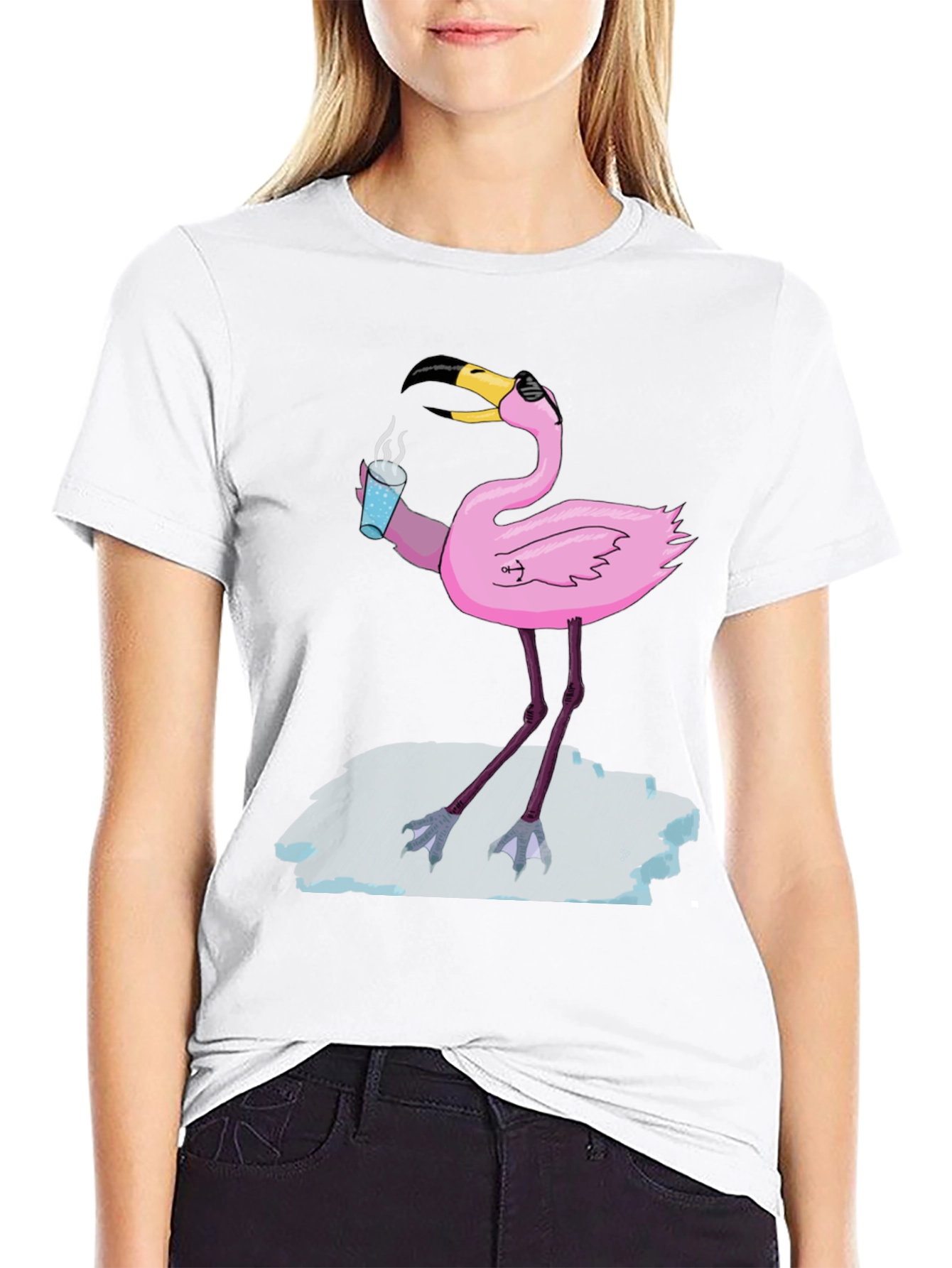 Cool Flamingo Drinking Coffee Graphic Tee