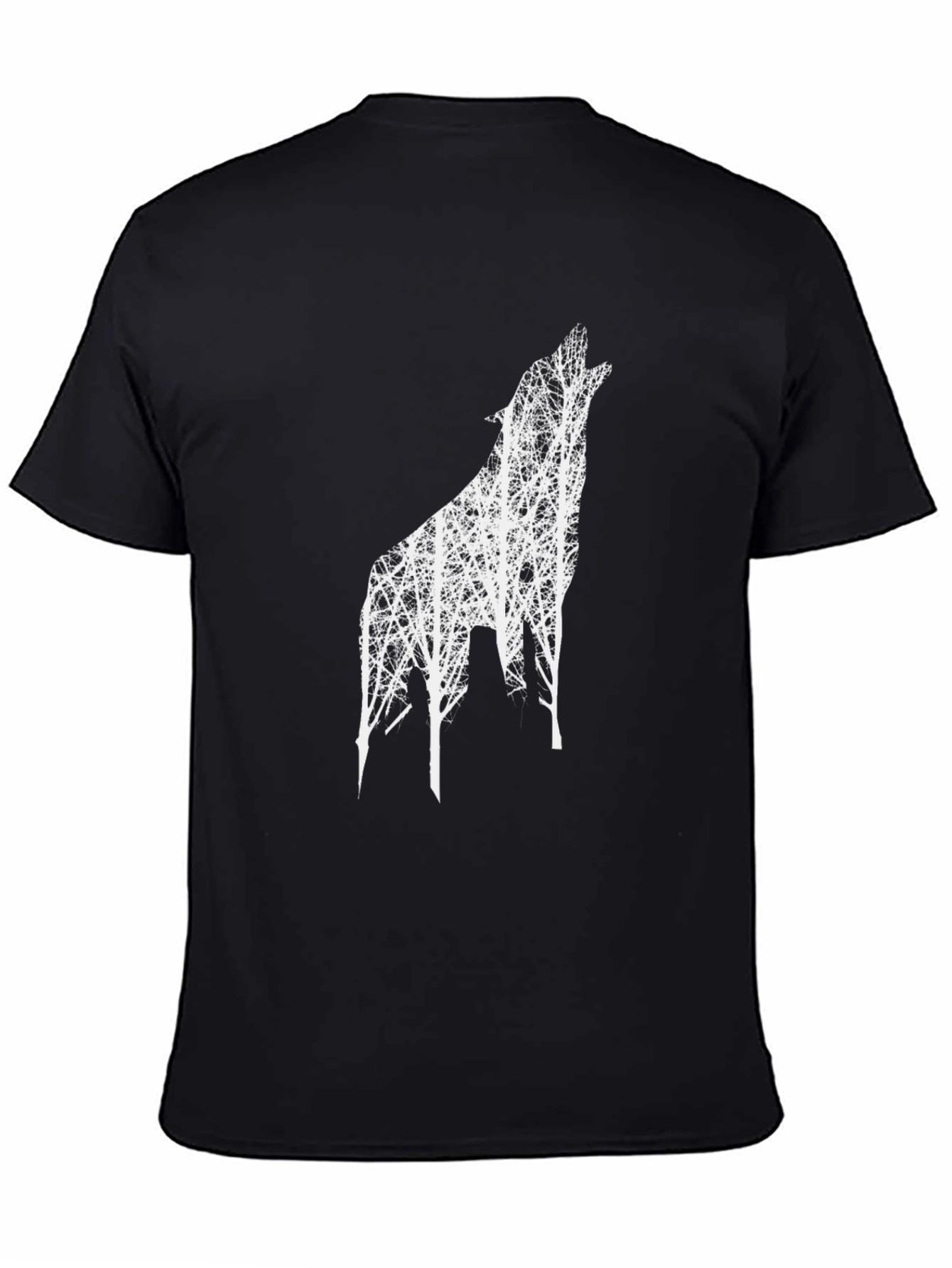 Black T-Shirt with Wolf Tree Design