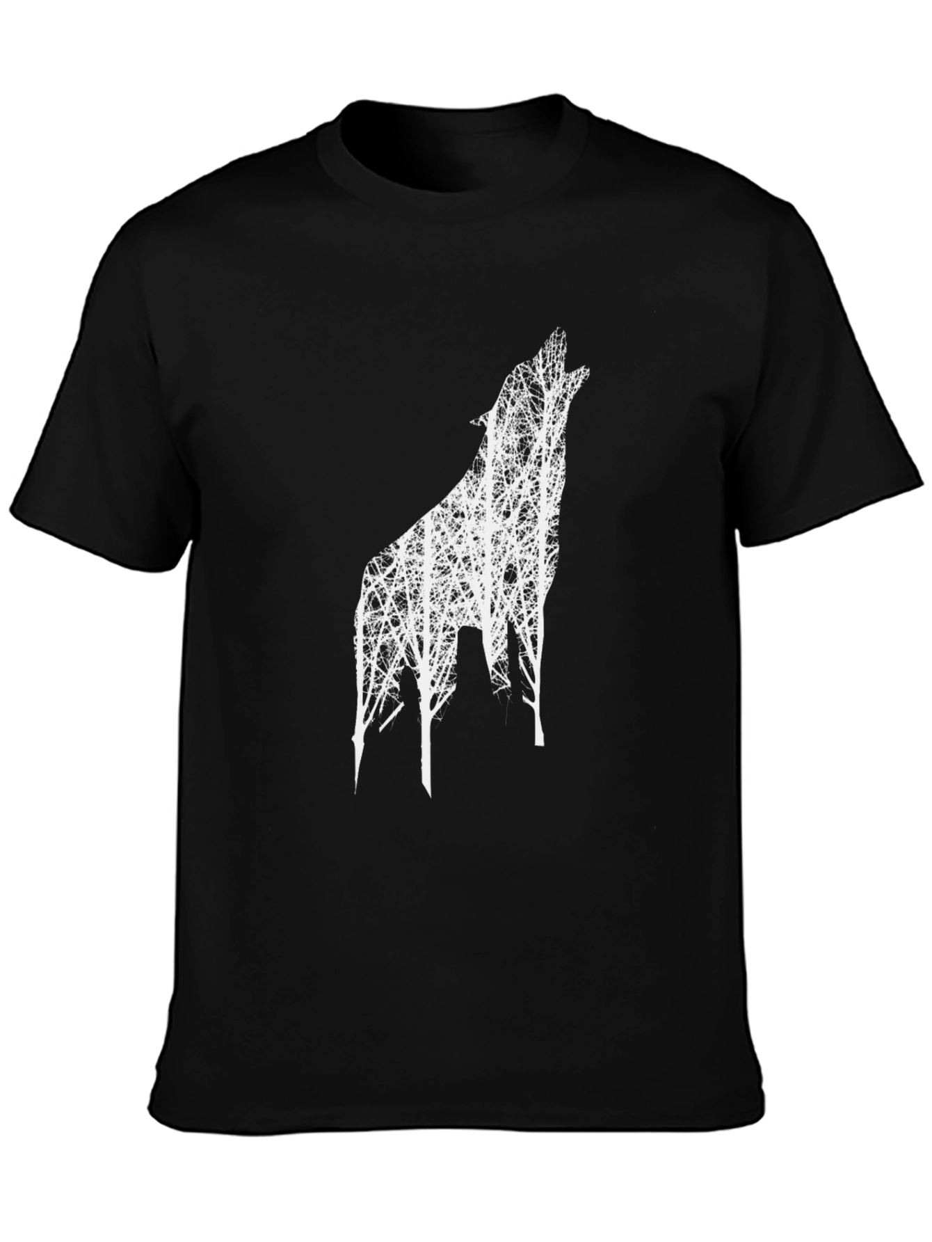 Black T-Shirt with Wolf Tree Design