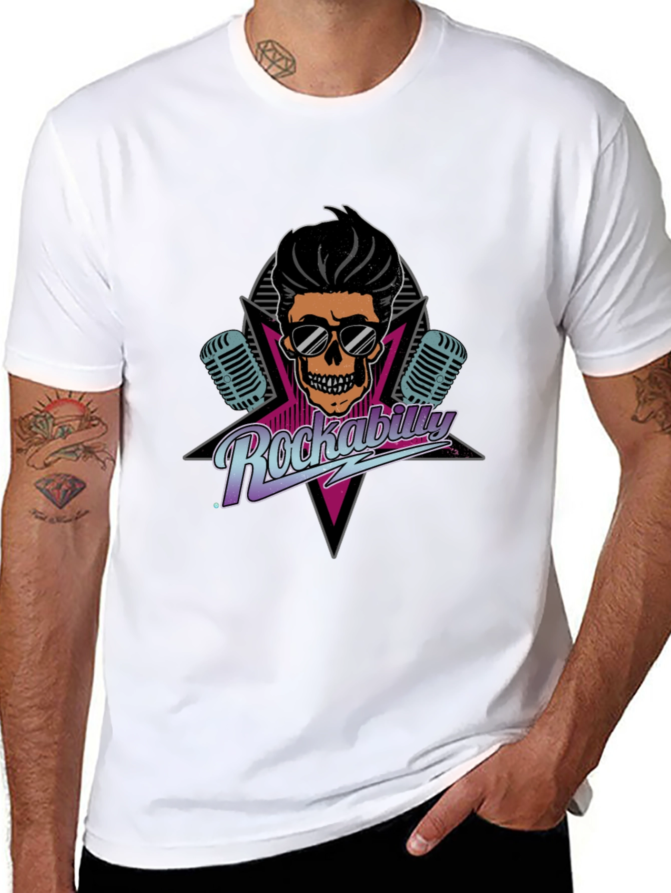 Rockabilly Skull Graphic Tee - Retro Cool