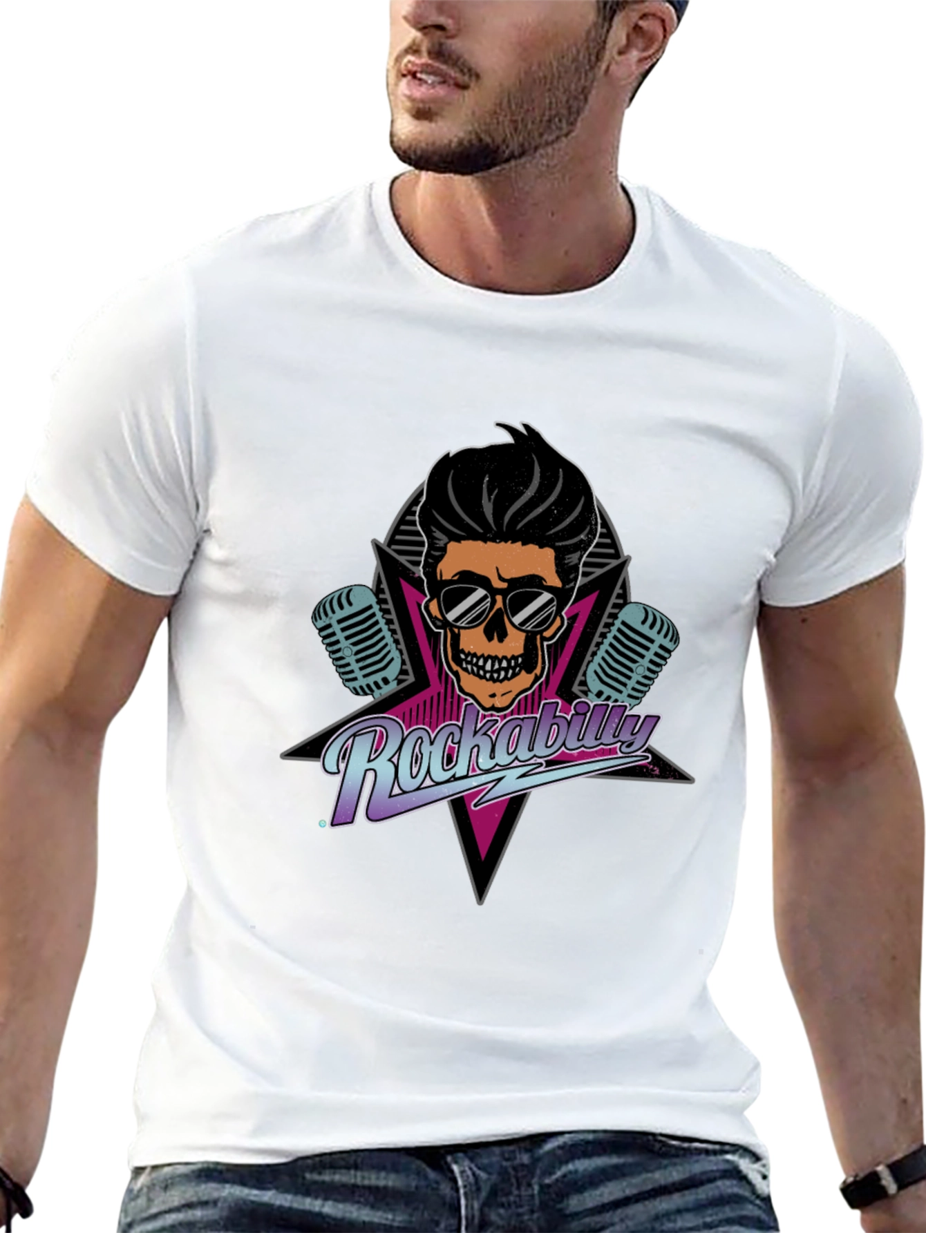 Rockabilly Skull Graphic Tee - Retro Cool