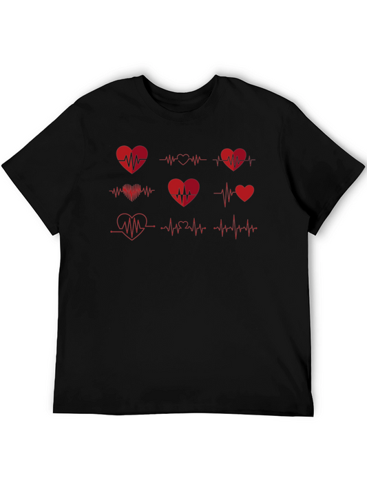 Heartbeat Rhythm Graphic Tee - Black Cotton T-Shirt