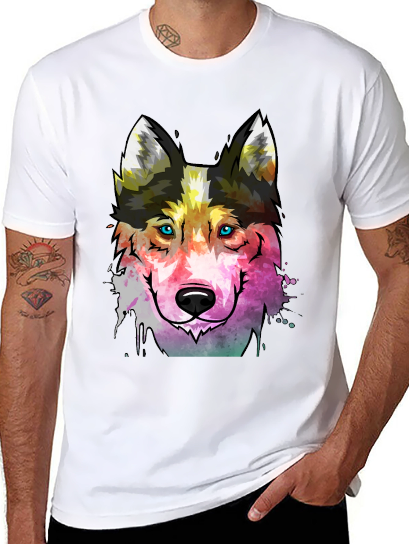 Abstract Wolf Graphic Tee - Mens Black T-Shirt