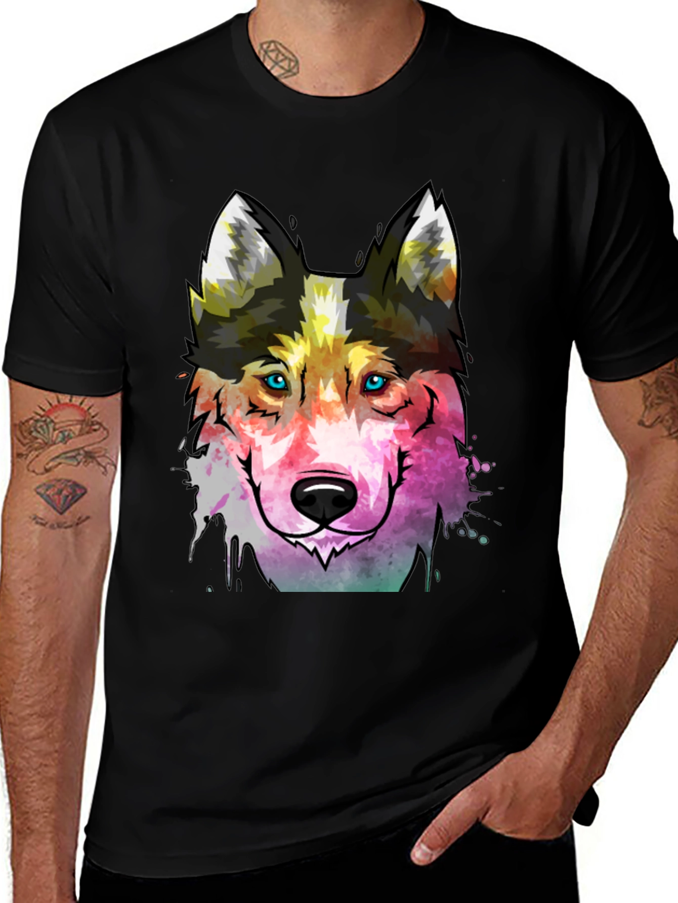 Abstract Wolf Graphic Tee - Mens Black T-Shirt