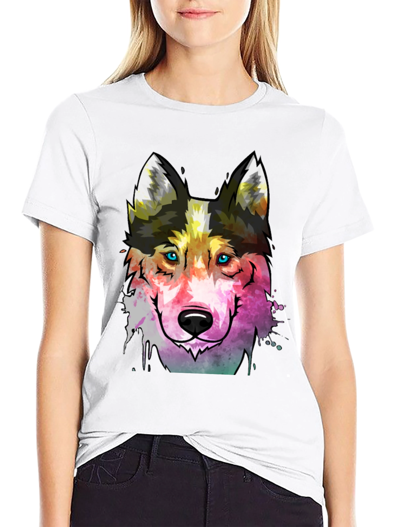 Abstract Wolf Graphic Tee - Mens Black T-Shirt