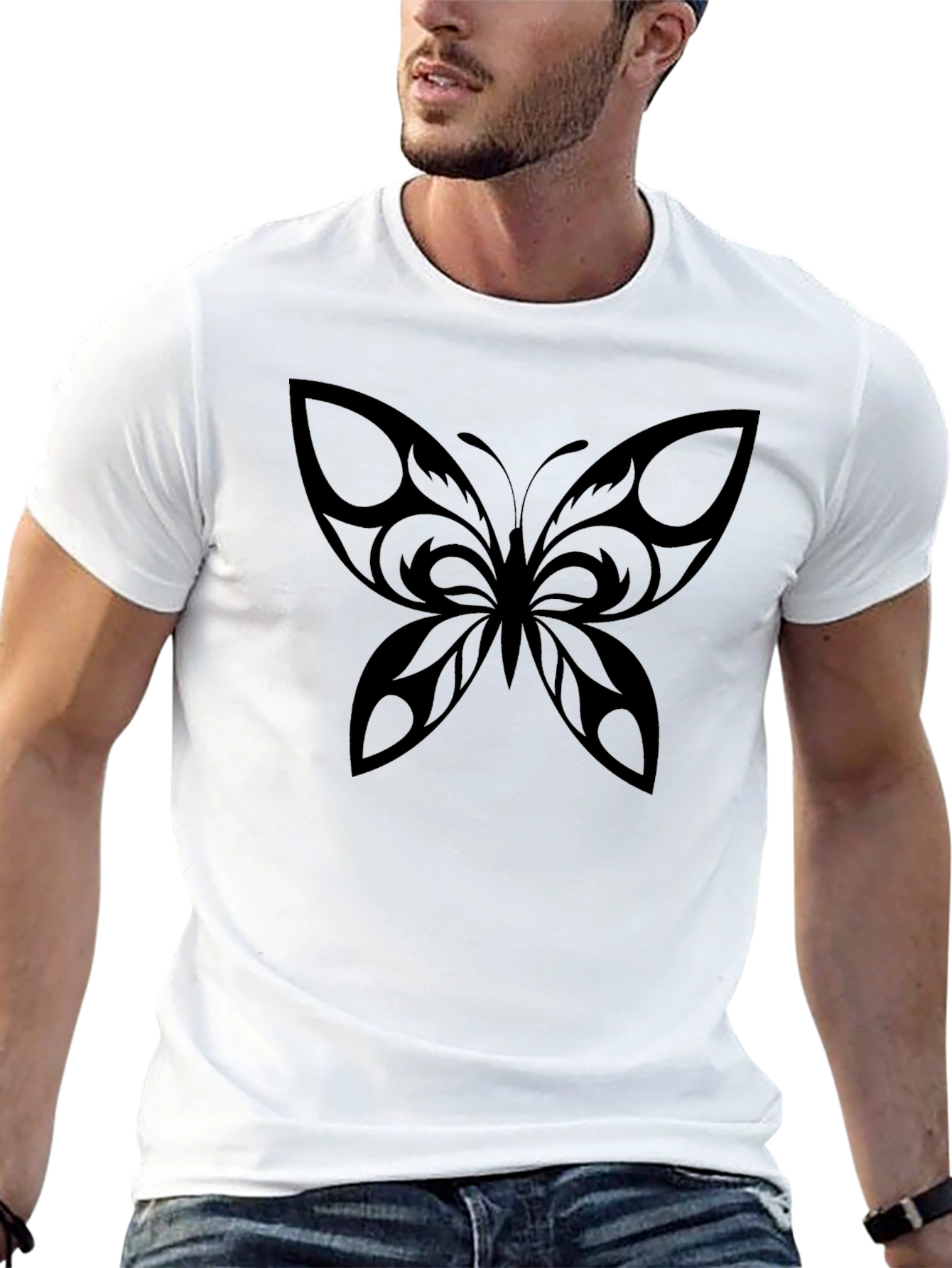 Mens Black Butterfly Graphic T-Shirt
