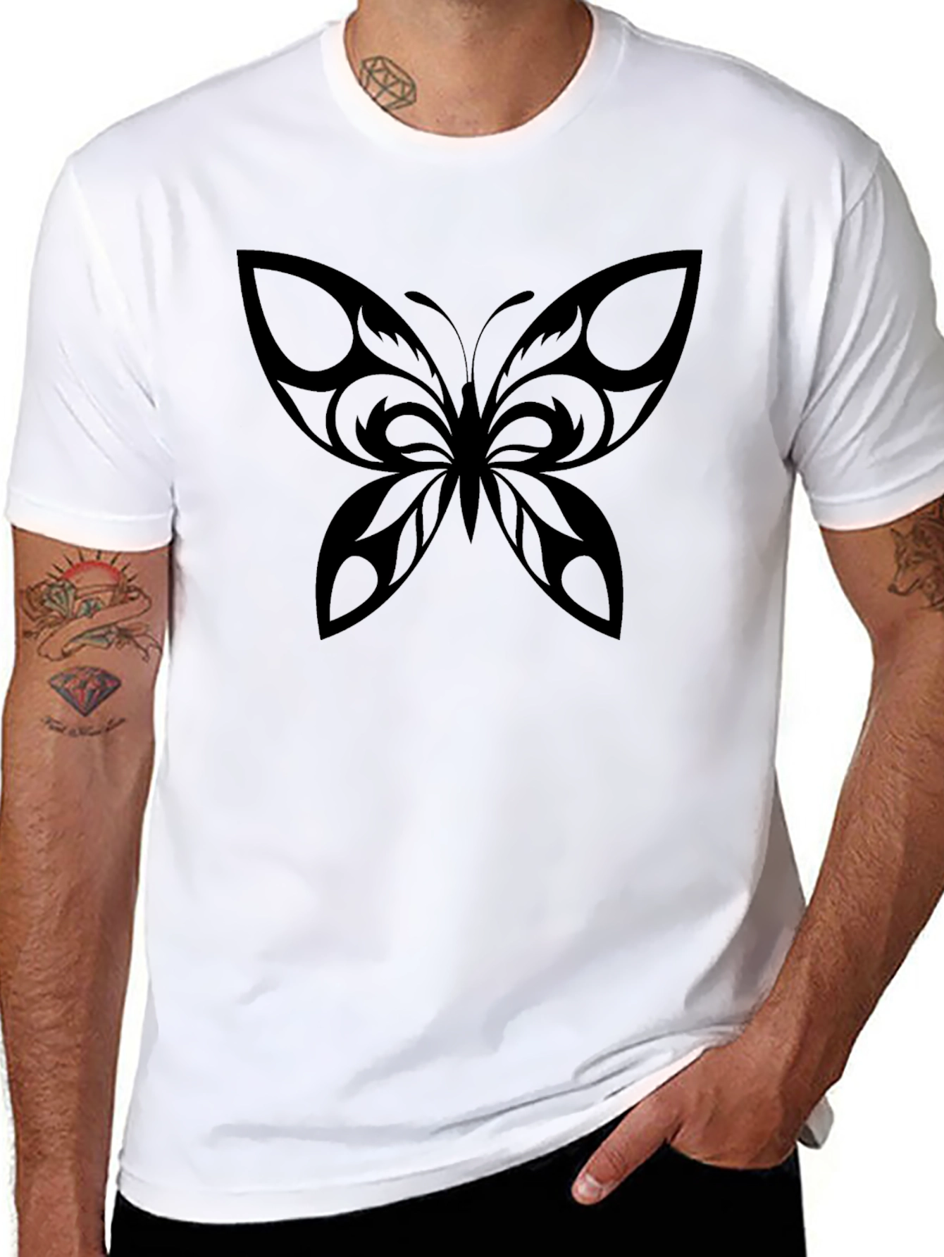 Mens Black Butterfly Graphic T-Shirt