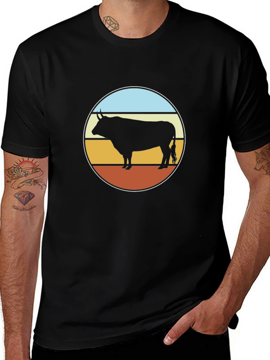 Retro Bull Graphic Tee - Black Cotton T-Shirt