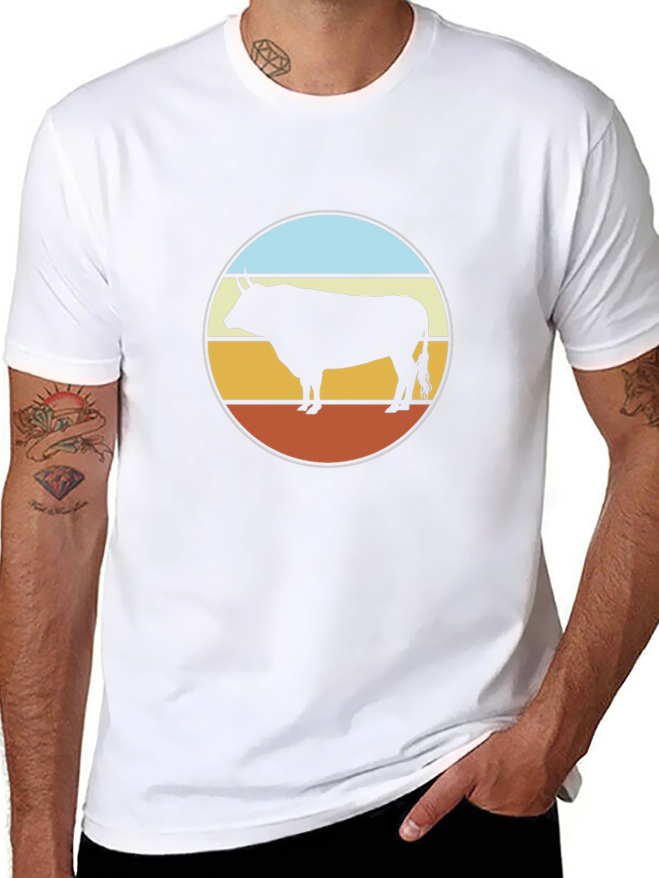 Retro Bull Graphic Tee - Black Cotton T-Shirt