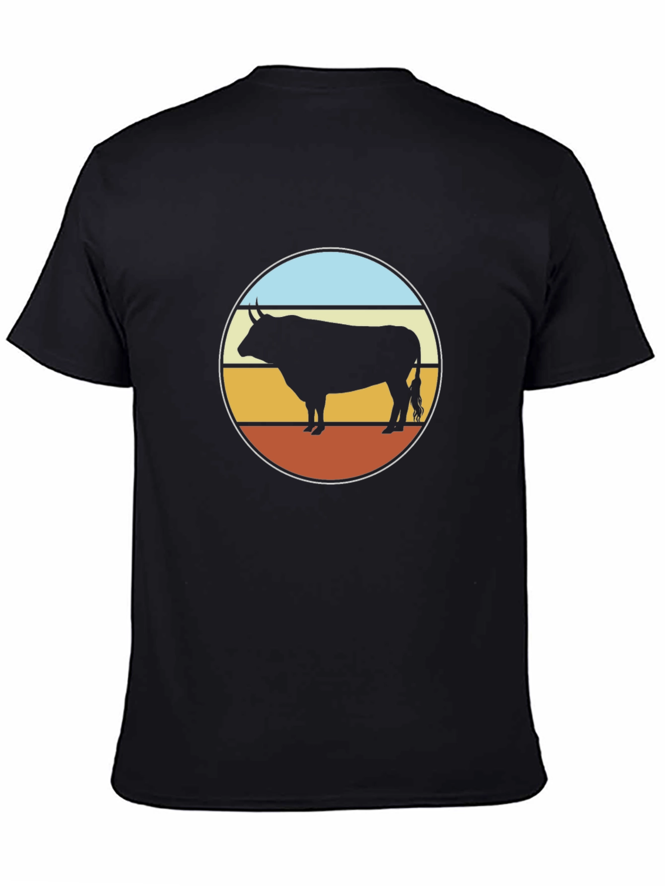 Retro Bull Graphic Tee - Black Cotton T-Shirt
