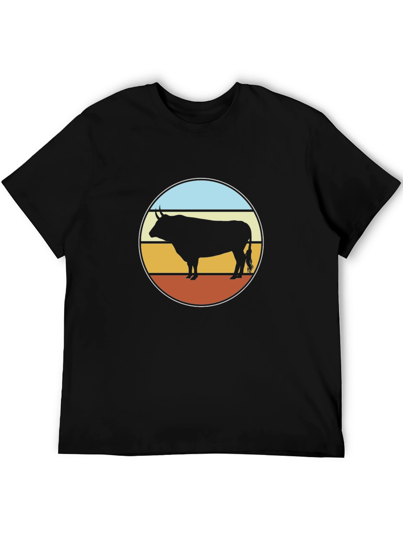 Retro Bull Graphic Tee - Black Cotton T-Shirt
