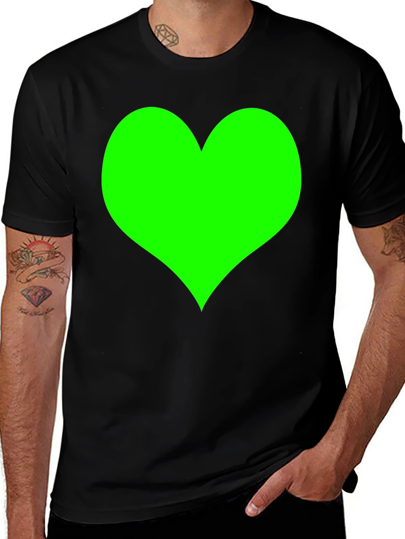 Black T-Shirt with Green Heart Design