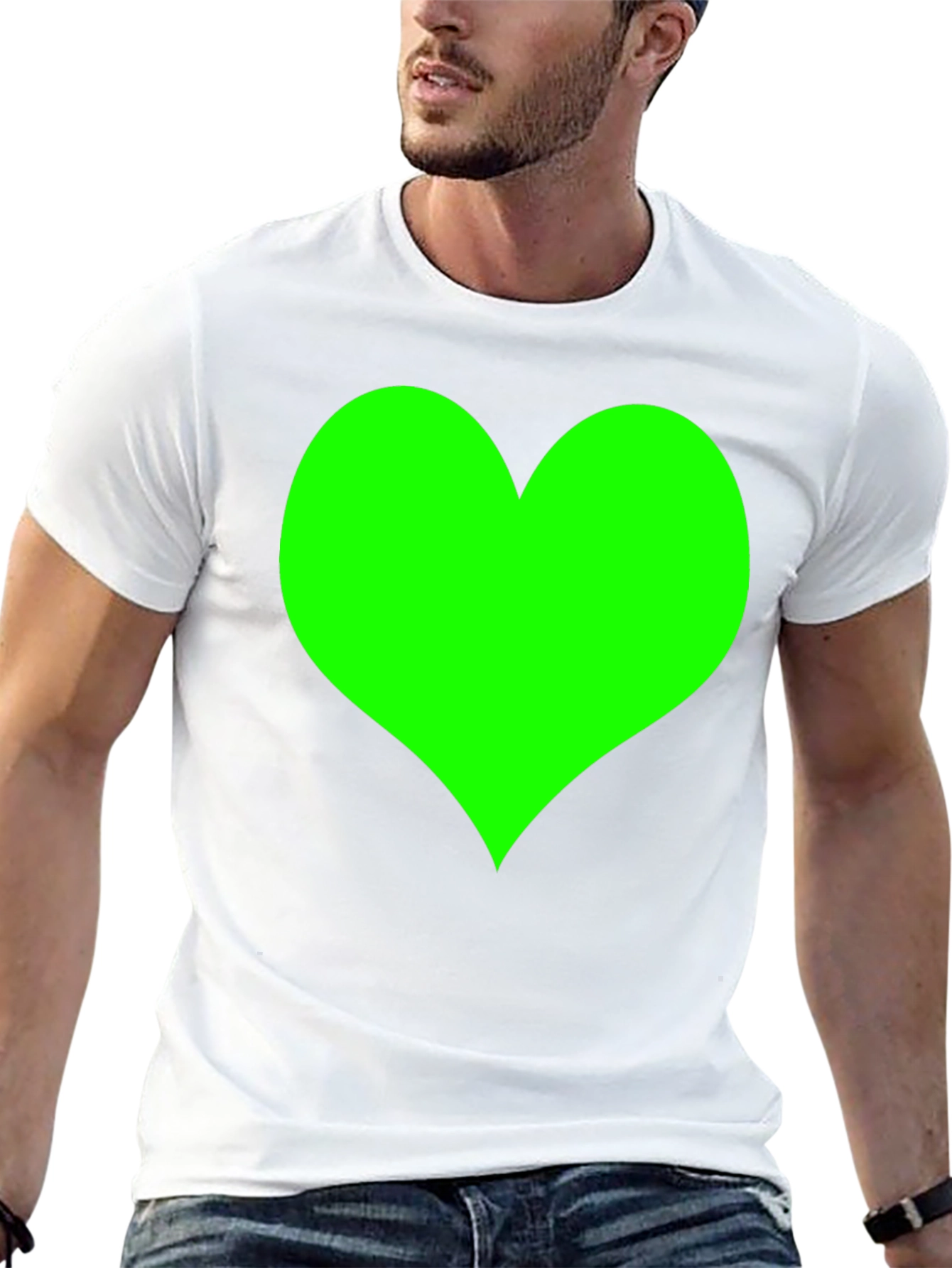 Black T-Shirt with Green Heart Design