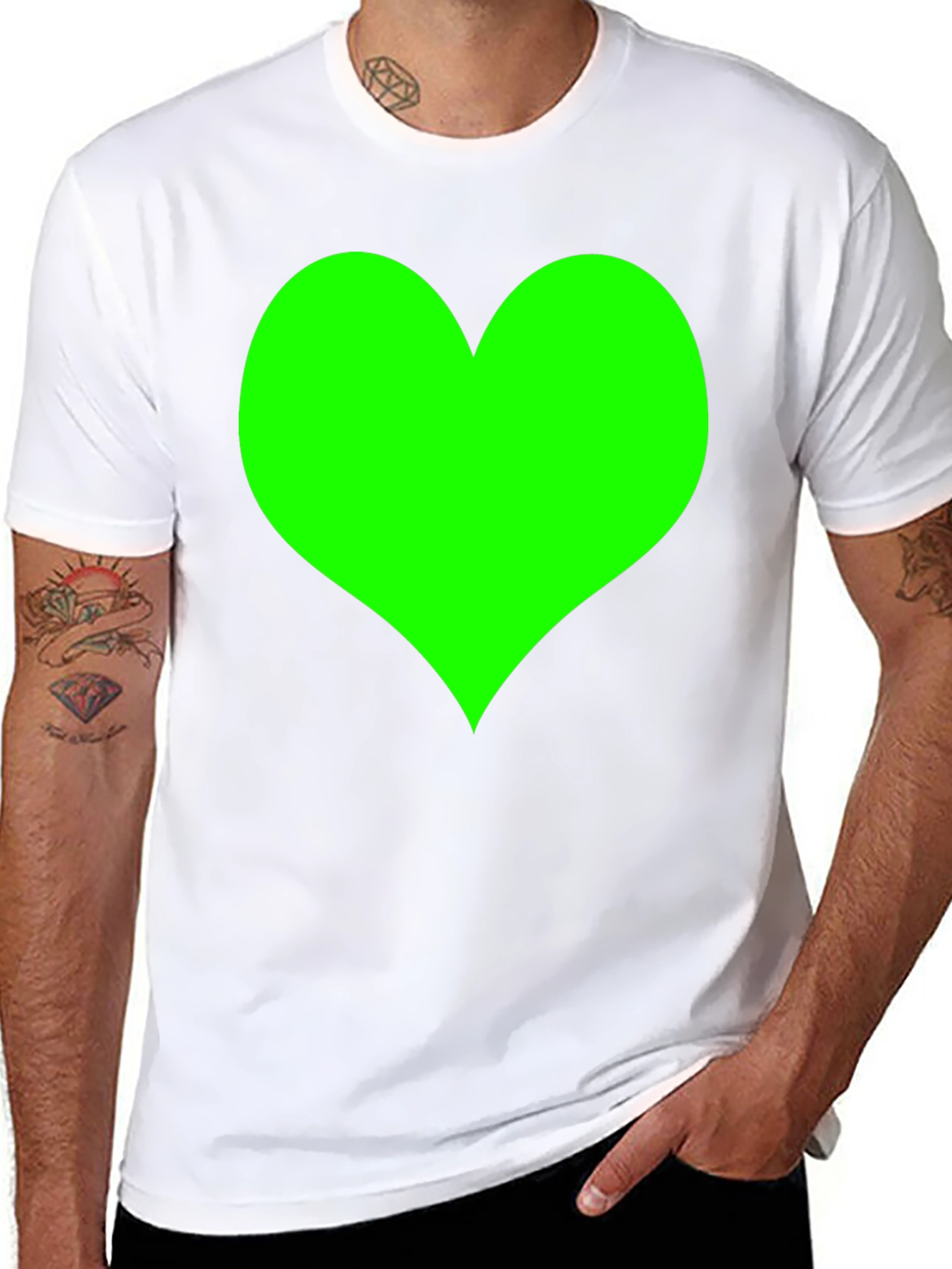 Black T-Shirt with Green Heart Design