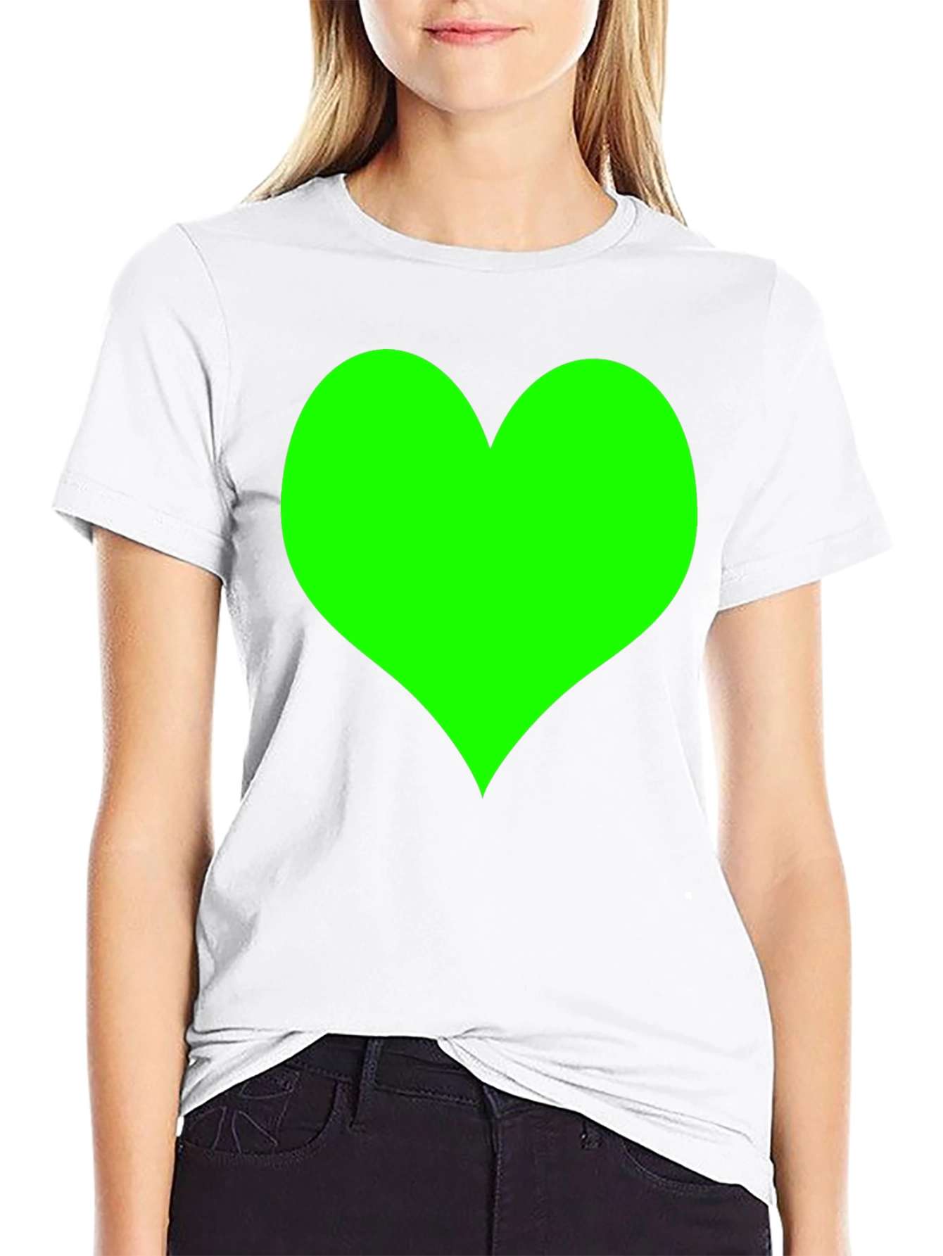 Black T-Shirt with Green Heart Design