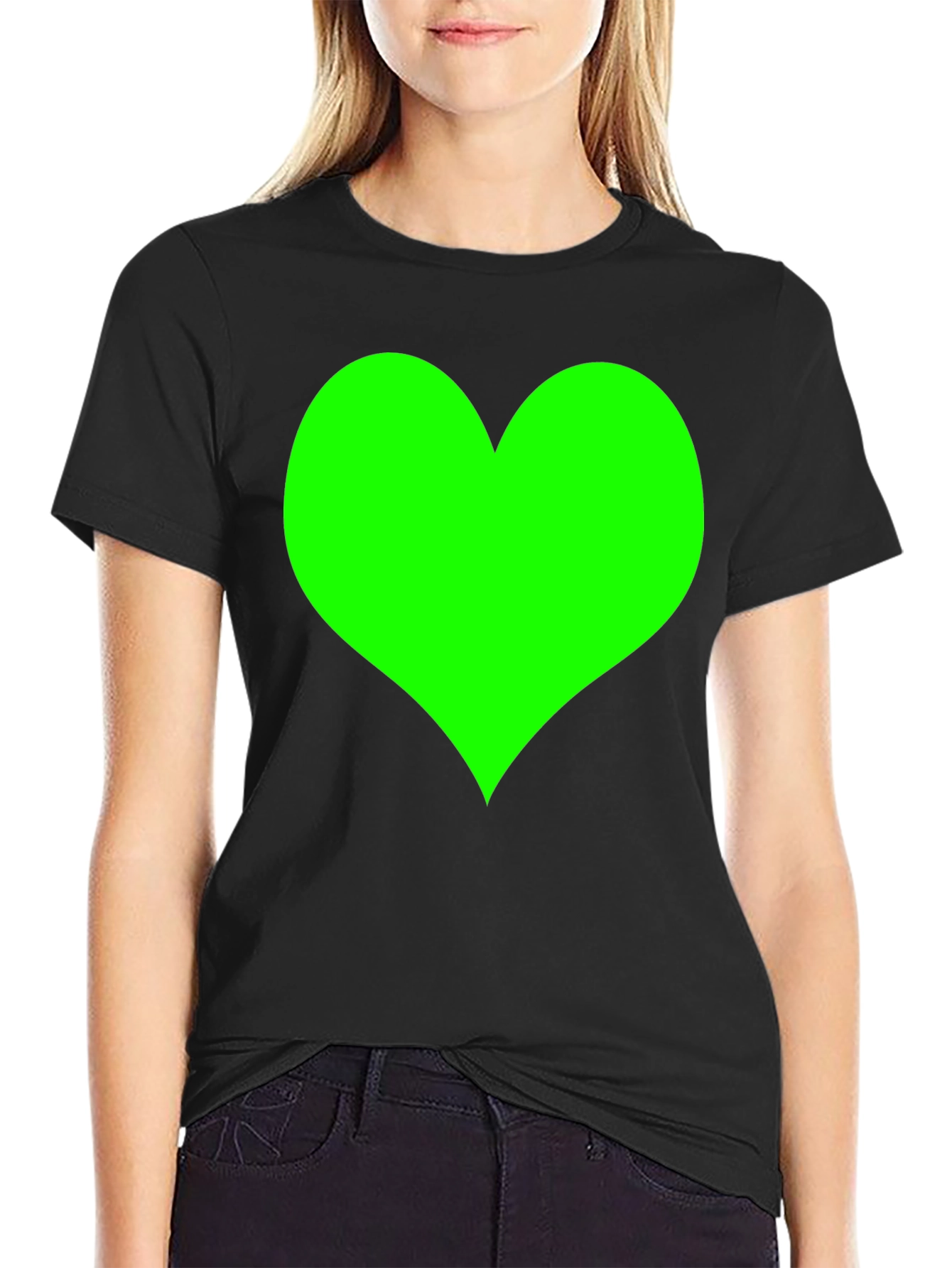 Black T-Shirt with Green Heart Design