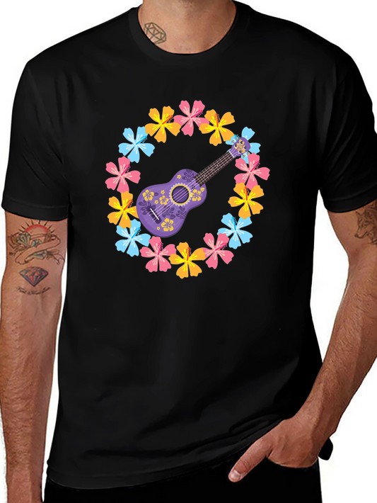 Floral Ukulele Graphic Tee - Island Vibes