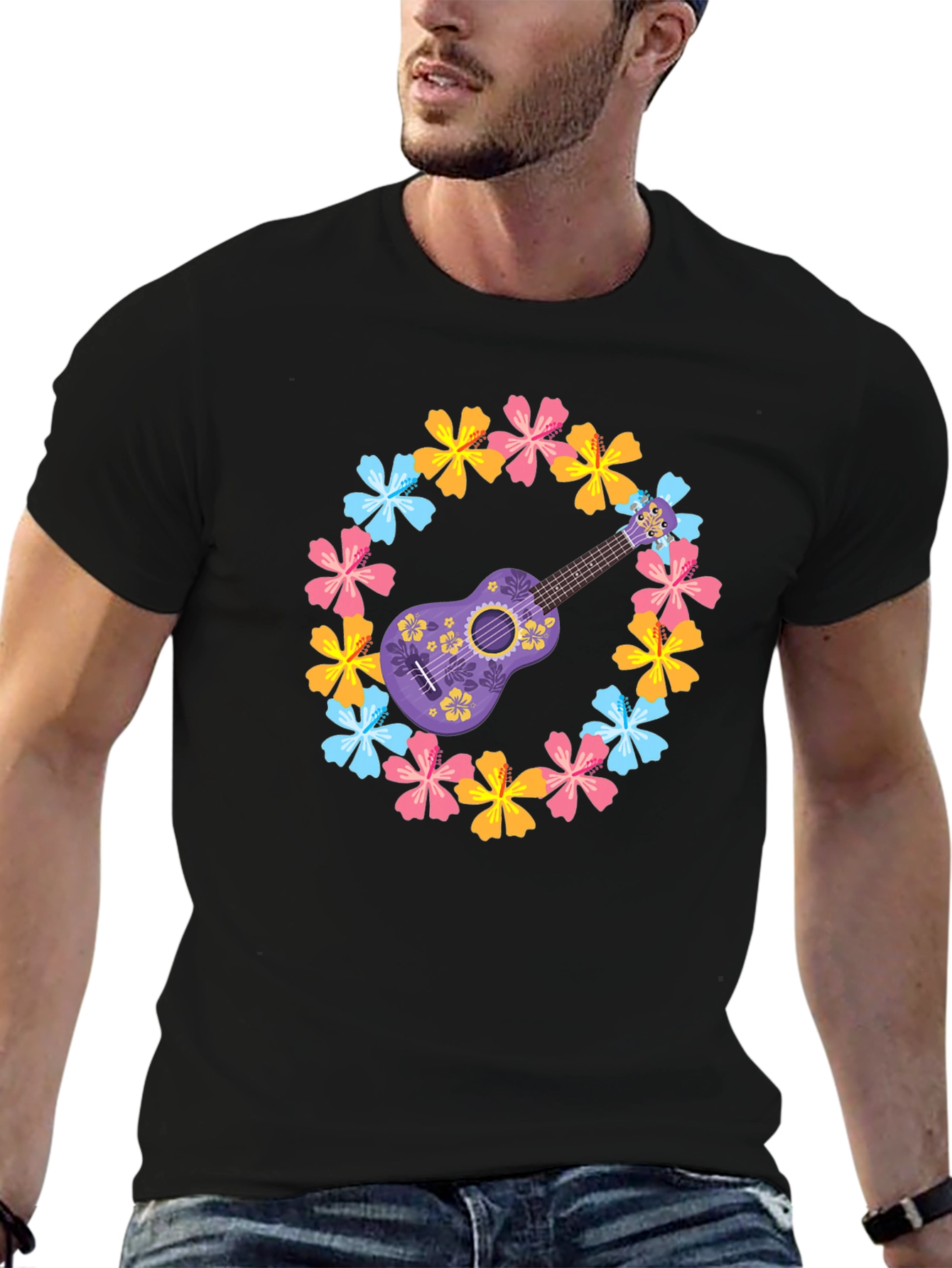 Floral Ukulele Graphic Tee - Island Vibes