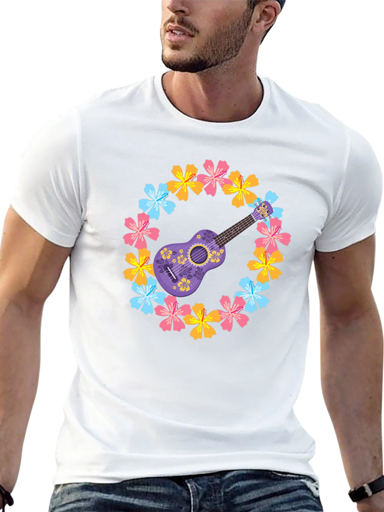 Floral Ukulele Graphic Tee - Island Vibes