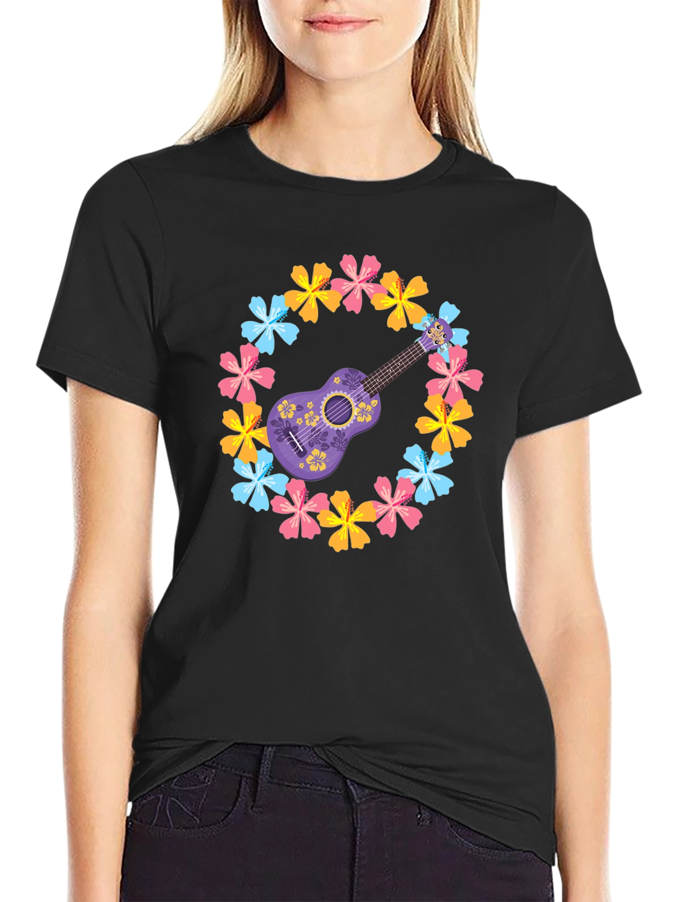Floral Ukulele Graphic Tee - Island Vibes