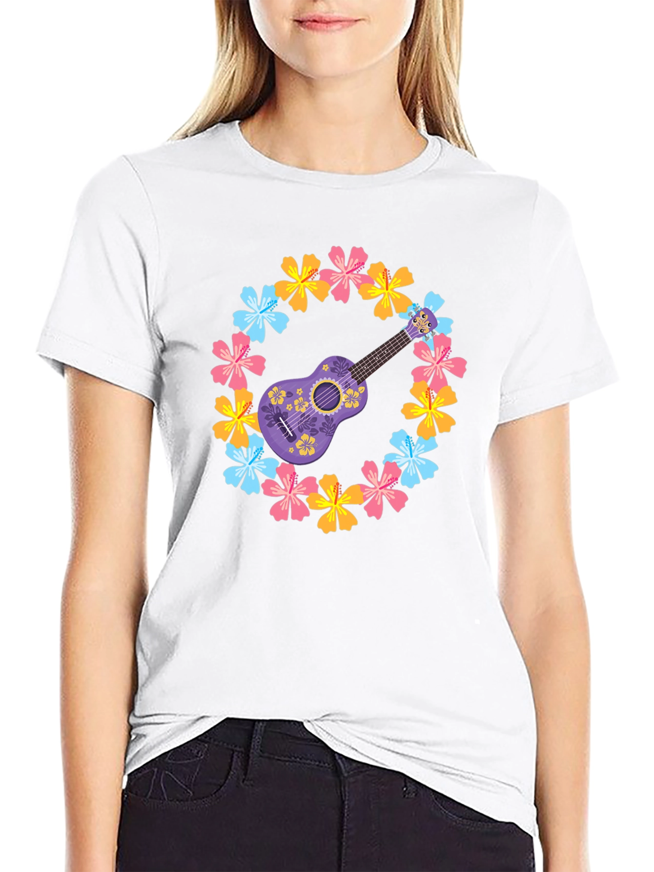 Floral Ukulele Graphic Tee - Island Vibes