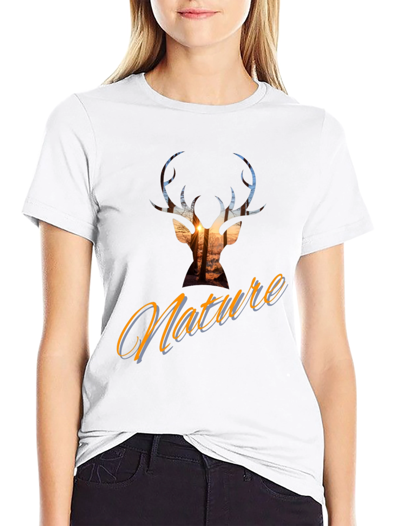 Nature Deer Silhouette Graphic Tee - Stylish Casual Top