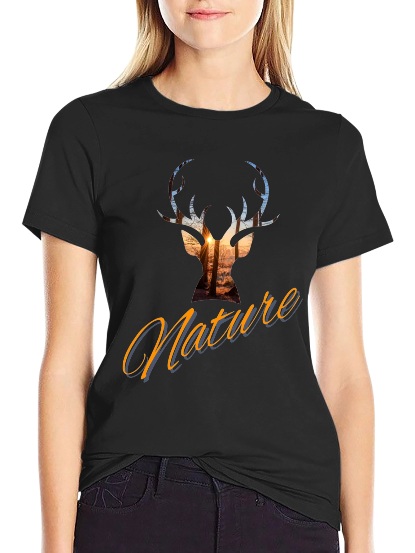 Nature Deer Silhouette Graphic Tee - Stylish Casual Top