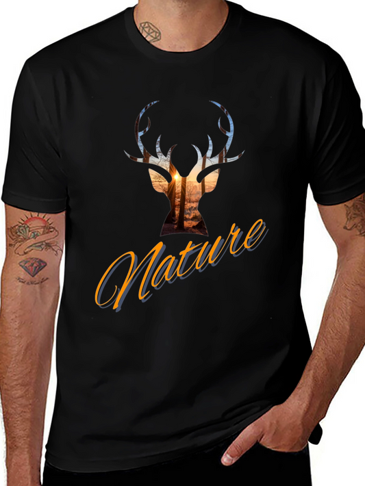 Nature Deer Silhouette Graphic Tee - Stylish Casual Top