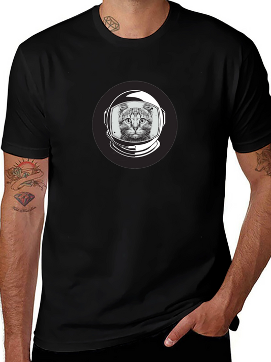 Astronaut Cat Graphic Black T-Shirt
