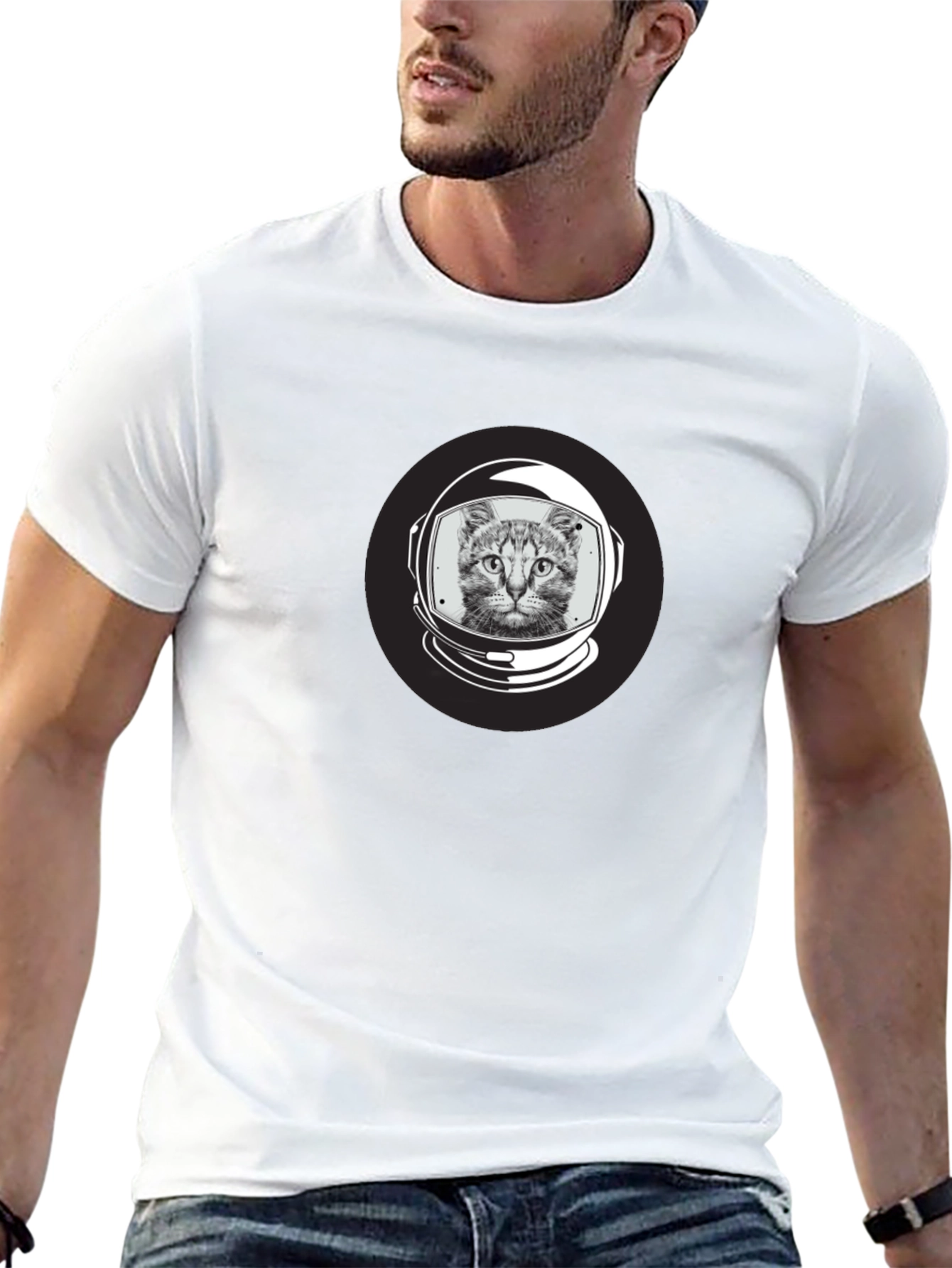 Astronaut Cat Graphic Black T-Shirt