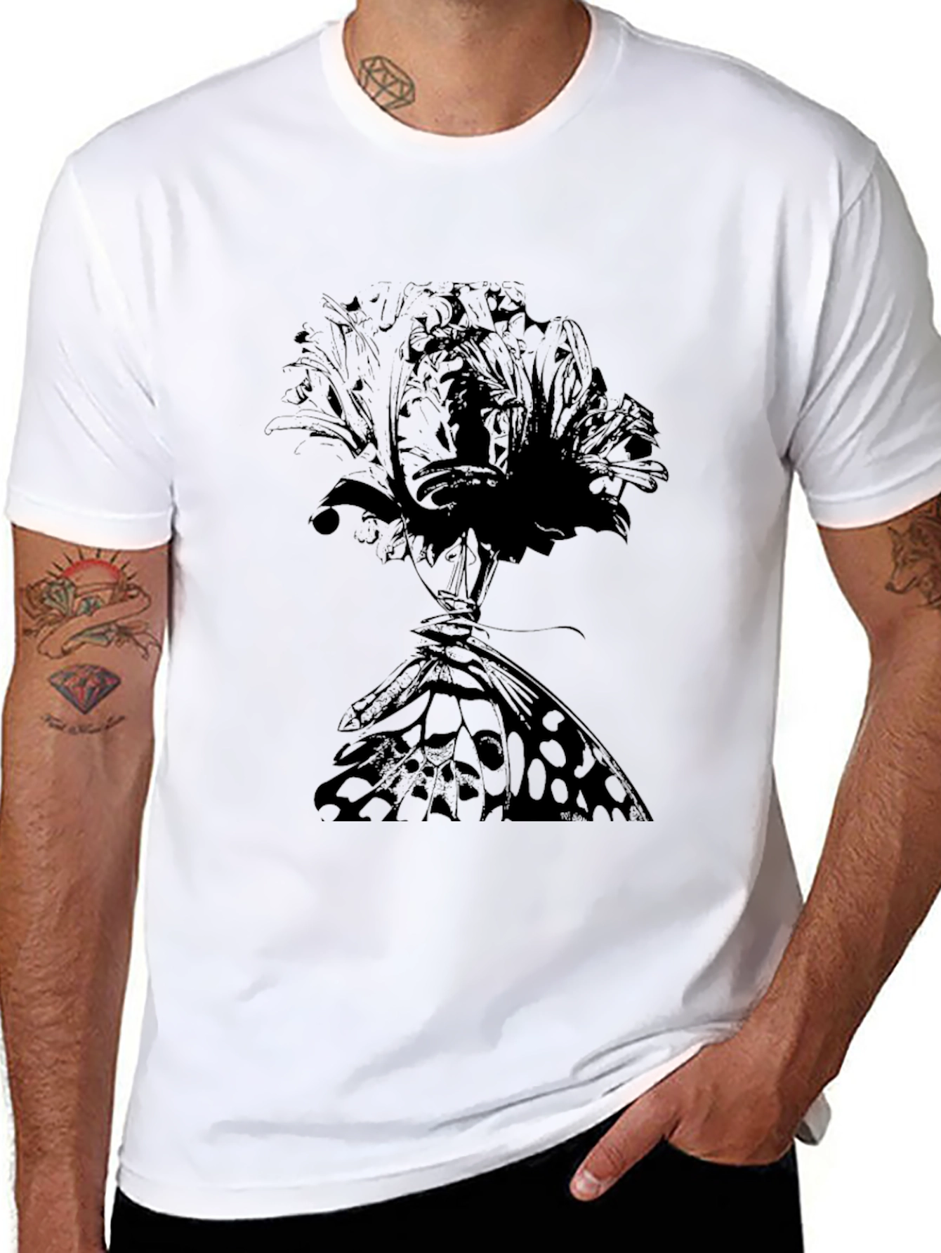 Floral Butterfly Graphic Tee - Black Cotton T-Shirt