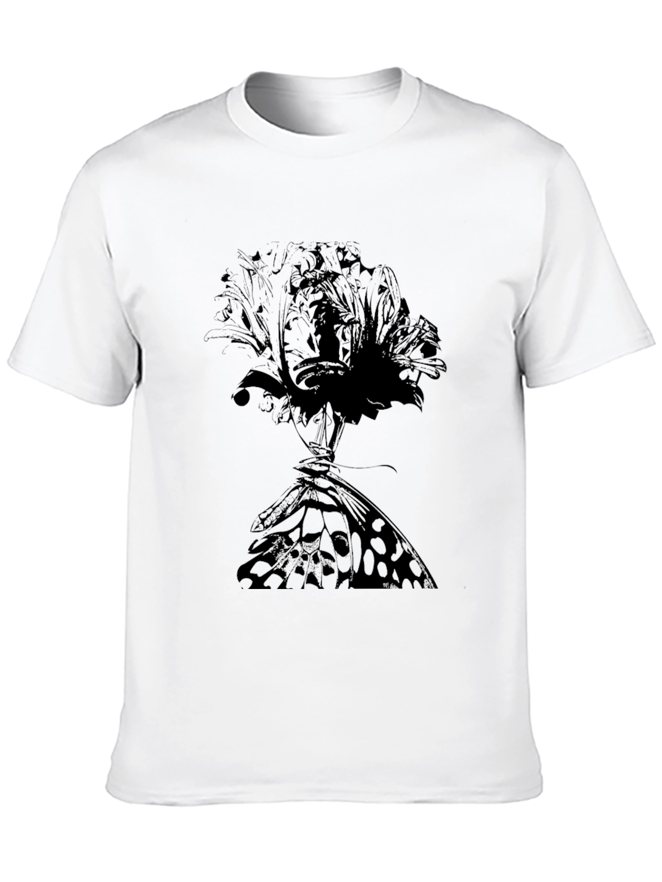 Floral Butterfly Graphic Tee - Black Cotton T-Shirt
