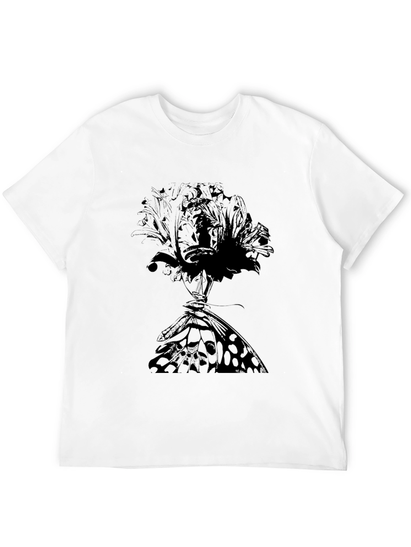 Floral Butterfly Graphic Tee - Black Cotton T-Shirt
