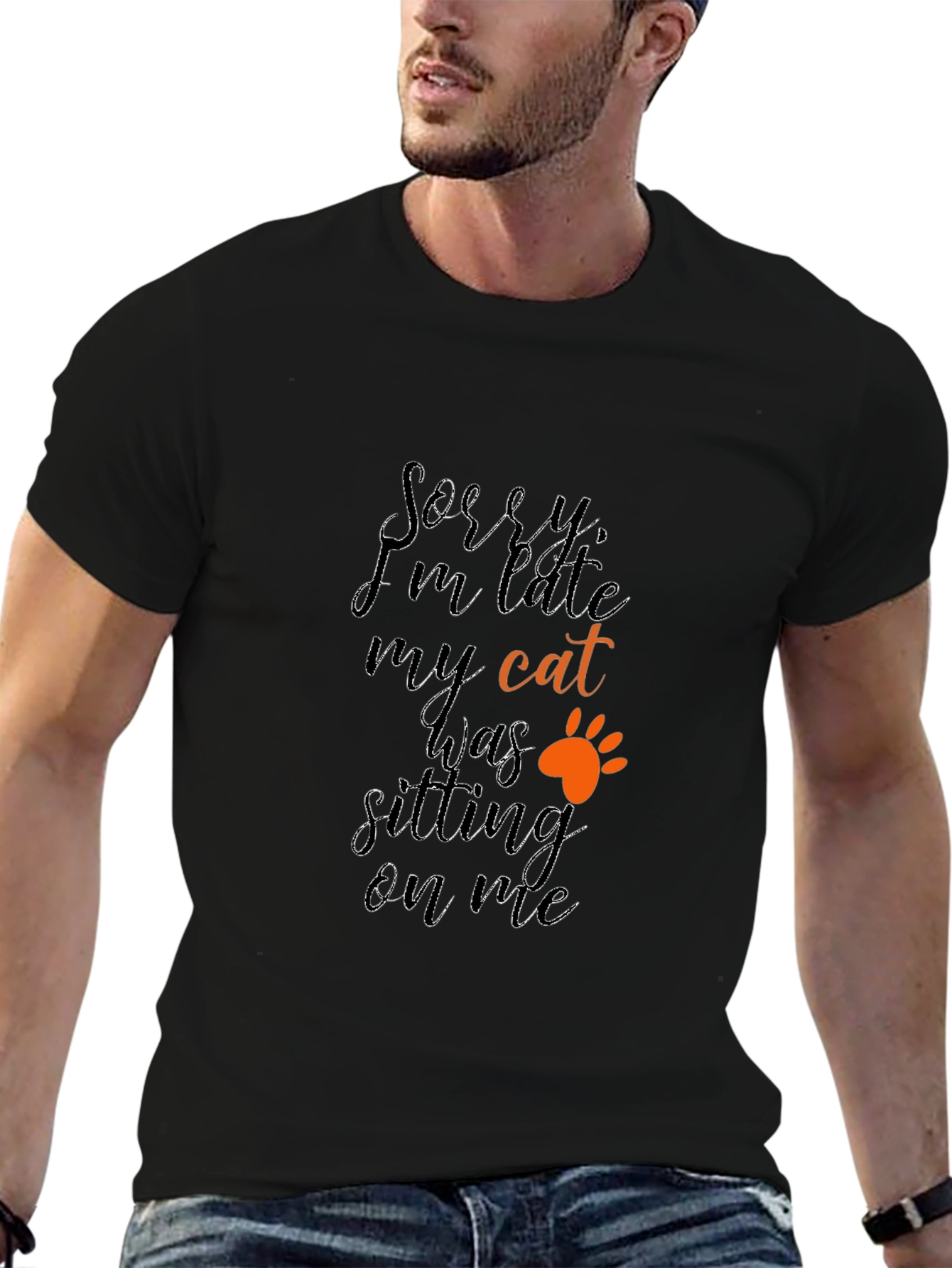 Funny Cat T-Shirt - Sorry Im Late