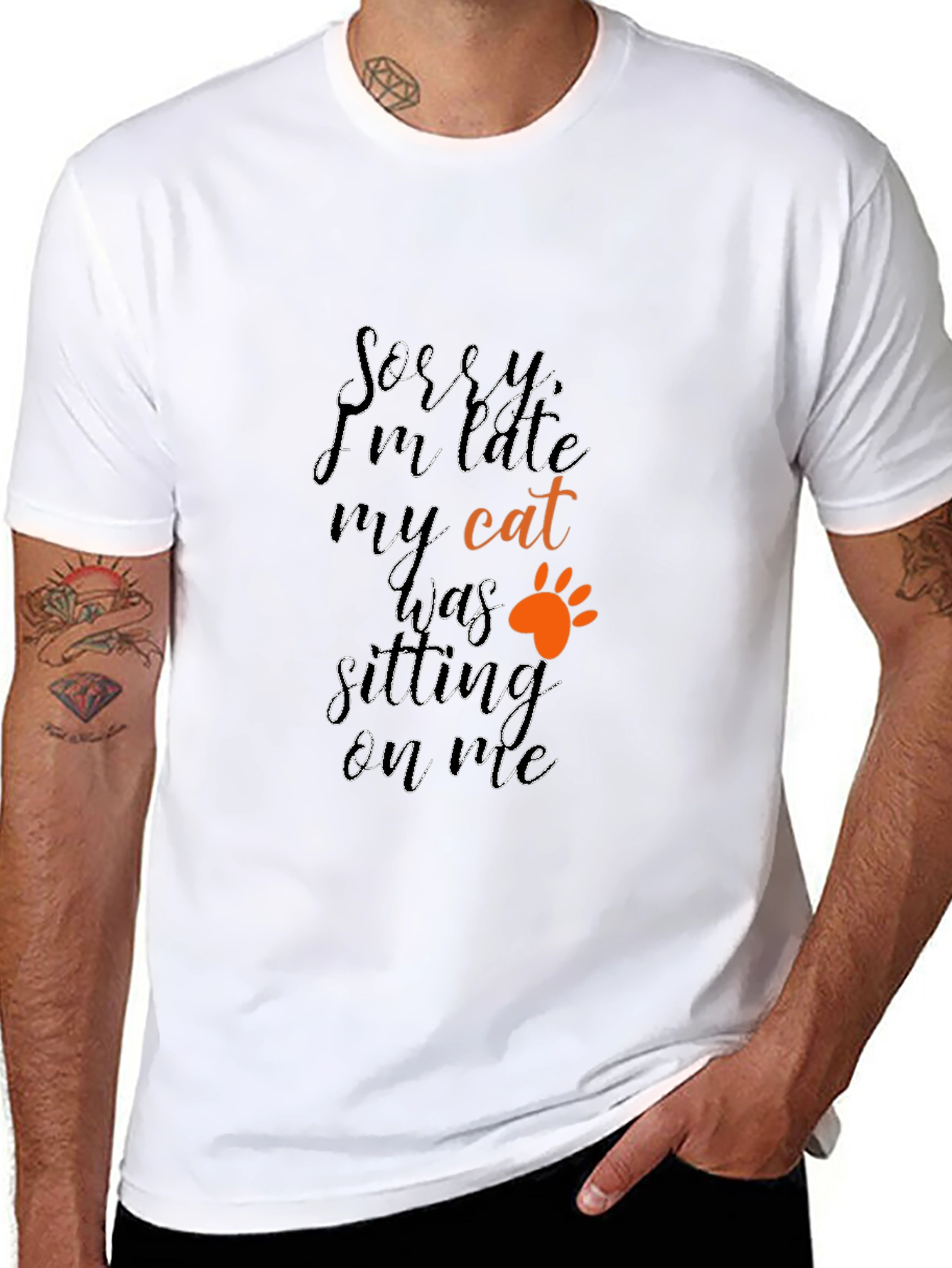 Funny Cat T-Shirt - Sorry Im Late
